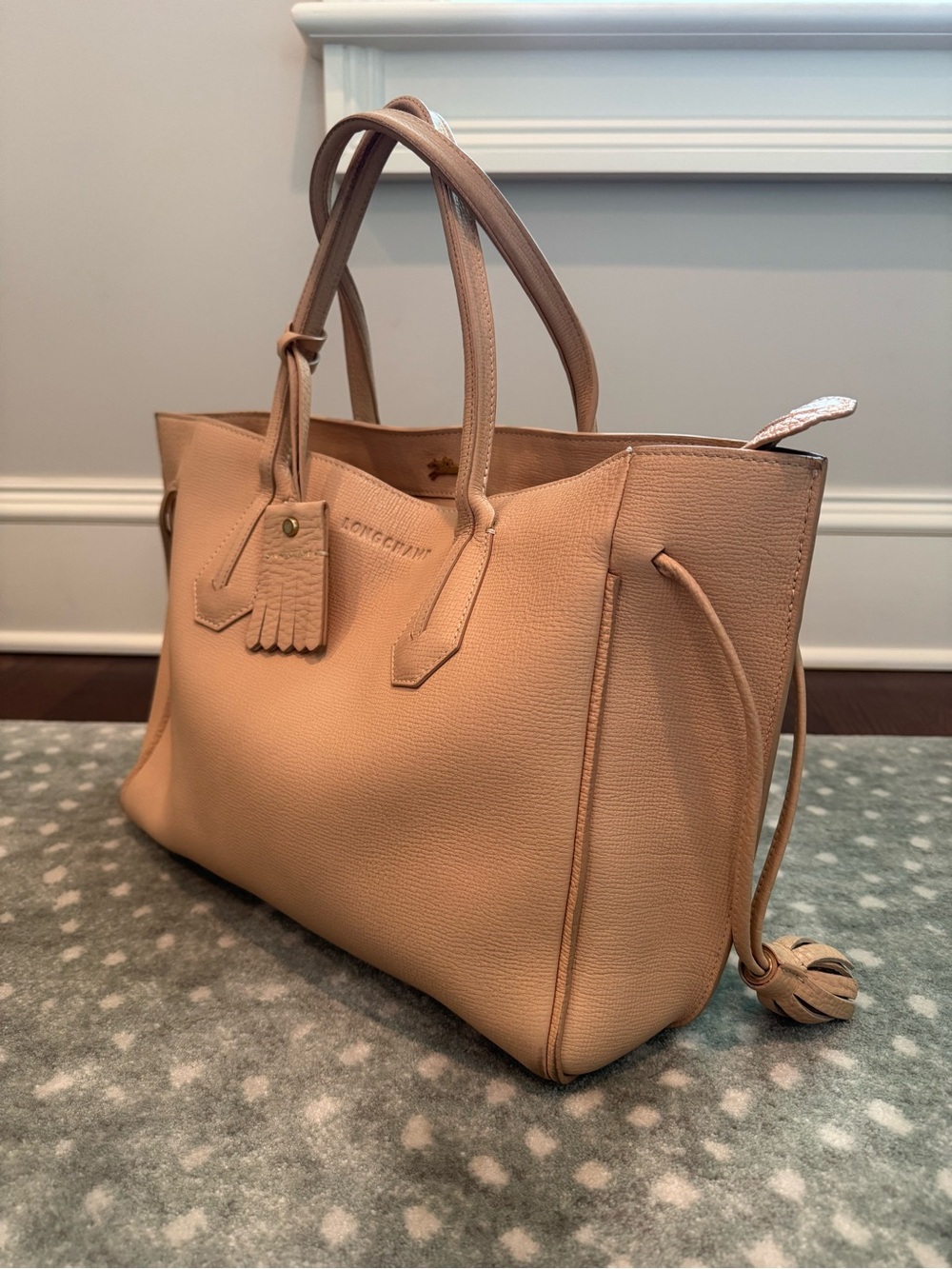 Longchamp Blush Pebbled Leather Tote with Tassel Accents - Picture 2 of 6